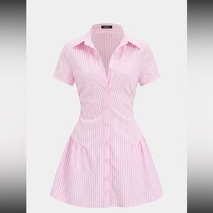 Pink Striped Shirt Dress with Flared Skirt - new with tags size S